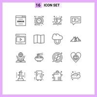 Set of 16 Modern UI Icons Symbols Signs for media service the video chat Editable Vector Design Elements