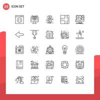 Pack of 25 Modern Lines Signs and Symbols for Web Print Media such as install app facebook update mobile Editable Vector Design Elements