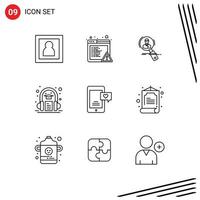 9 User Interface Outline Pack of modern Signs and Symbols of learning book employee audio book resources Editable Vector Design Elements