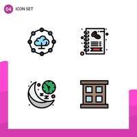 4 Universal Filledline Flat Color Signs Symbols of cloud computing moon business shop time Editable Vector Design Elements