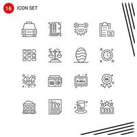 Editable Vector Line Pack of 16 Simple Outlines of paper document print clipboard hand tools Editable Vector Design Elements