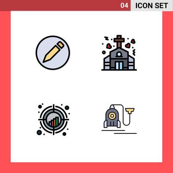 Pictogram Set of 4 Simple Filledline Flat Colors of basic plot chapel wedding trend Editable Vector Design Elements