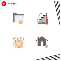 Editable Vector Line Pack of 4 Simple Flat Icons of data up protection floor delivery Editable Vector Design Elements