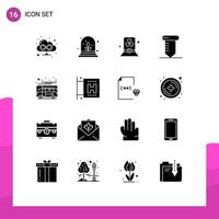 Pack of 16 Modern Solid Glyphs Signs and Symbols for Web Print Media such as local bus green autobus screw Editable Vector Design Elements