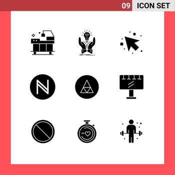 Editable Vector Line Pack of 9 Simple Solid Glyphs of sign magic hands cryptocurrency blockchain Editable Vector Design Elements