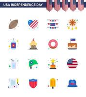 Big Pack of 16 USA Happy Independence Day USA Vector Flats and Editable Symbols of wine alcohol buntings western decoration Editable USA Day Vector Design Elements