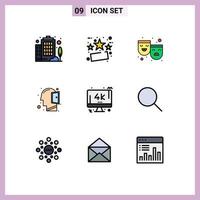 9 User Interface Filledline Flat Color Pack of modern Signs and Symbols of tv monitor roles thinking mind Editable Vector Design Elements