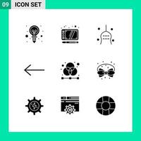 conjunto moderno de 9 glifos y símbolos sólidos, como superstición de diseño gráfico, flecha creativa, elementos de diseño vectorial editables vector