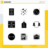 Collection of 9 Universal Solid Icons Icon Set for Web and Mobile Creative Black Icon vector background