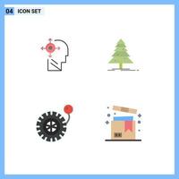 conjunto de 4 iconos planos vectoriales en cuadrícula para cabeza de bomba mental caja de navidad elementos de diseño vectorial editables vector