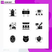 9 Universal Solid Glyphs Set for Web and Mobile Applications seats heart under construction barrier love lump Editable Vector Design Elements