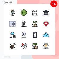 grupo de 16 líneas llenas de color plano, signos y símbolos para el comando de software que palidece el dinero del administrador elementos de diseño de vectores creativos editables