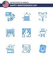 Blue Pack of 9 USA Independence Day Symbols of leisure entrance food day doors Editable USA Day Vector Design Elements