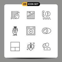 Set of 9 Modern UI Icons Symbols Signs for head brain call artificial help Editable Vector Design Elements
