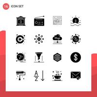 Mobile Interface Solid Glyph Set of 16 Pictograms of marketing weather business sunset puzzel Editable Vector Design Elements