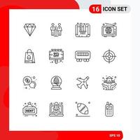 16 User Interface Outline Pack of modern Signs and Symbols of easter shopping bag blueprint designing news wide Editable Vector Design Elements