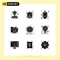 Universal Icon Symbols Group of 9 Modern Solid Glyphs of web internet urinal global folder Editable Vector Design Elements