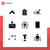 9 User Interface Solid Glyph Pack of modern Signs and Symbols of engine report hill investment business Editable Vector Design Elements