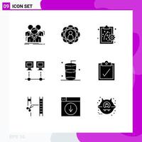 Modern Set of 9 Solid Glyphs Pictograph of pc devices research connection workforce Editable Vector Design Elements