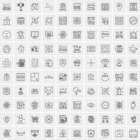 100 Universal Black Line Icons on White Background vector