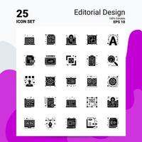 25 Editorial Design Icon Set 100 Editable EPS 10 Files Business Logo Concept Ideas Solid Glyph icon design vector