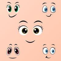 conjunto de lindos ojos de dibujos animados con linda expresión hermosa ilustración de arte vectorial. vector