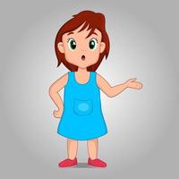 Cute Little girl thinking pose, 2d cartoon character vector