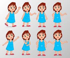 Cute girl with sad gesture expression set vector illustration