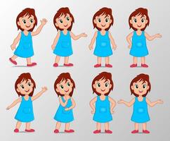 Cute girl with happy gesture expression set vector illustration