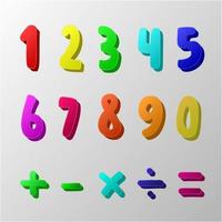 Cute cartoon style numbers, 123 colorful vector artwork with addition, subtraction, multiply, and  division