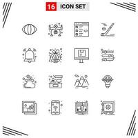 Universal Icon Symbols Group of 16 Modern Outlines of bell ice hockey develop snow ice Editable Vector Design Elements