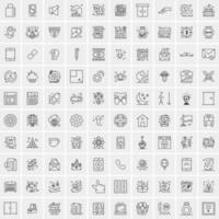 100 Universal Black Line Icons on White Background vector