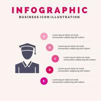 gorra educación graduación sólido icono infografía 5 pasos presentación antecedentes vector