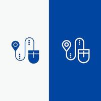 ubicación del mouse buscar línea de computadora y glifo icono sólido banner azul vector