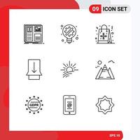 9 Outline concept for Websites Mobile and Apps brightness slide light bulb gesture shopping Editable Vector Design Elements