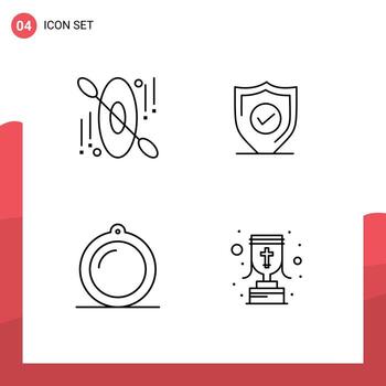 Mobile Interface Line Set of 4 Pictograms of canoe interior confirm secure cup Editable Vector Design Elements