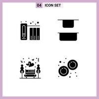 Mobile Interface Solid Glyph Set of 4 Pictograms of data night history vertical biology Editable Vector Design Elements