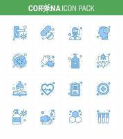 Simple Set of Covid19 Protection Blue 25 icon pack icon included brain ilness face flu wear viral coronavirus 2019nov disease Vector Design Elements