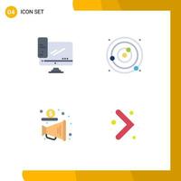 4 Universal Flat Icons Set for Web and Mobile Applications computer sphere pc planetary system megaphone Editable Vector Design Elements