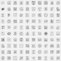 100 Universal Black Line Icons on White Background vector