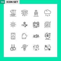 Mobile Interface Outline Set of 16 Pictograms of sun brightness plug weather nature Editable Vector Design Elements