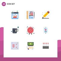 Universal Icon Symbols Group of 9 Modern Flat Colors of target arrow education tea cup Editable Vector Design Elements