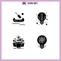 4 Universal Solid Glyph Signs Symbols of boat plant about knowledge tree Editable Vector Design Elements