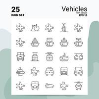 Conjunto de iconos de 25 vehículos 100 archivos editables eps 10 concepto de logotipo de empresa ideas diseño de icono de línea vector