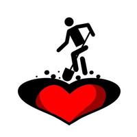 Person buries the heart. Simple pictogram on heart background. vector