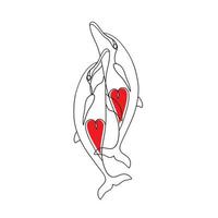 delfines dibujados a mano ilustración vectorial. dibujo lineal original de un par de delfines con corazones. vector