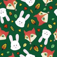 Cartoon pattern with cute fox and rabbits, fairy tail characters  with falling leaves. Print Design Textile for Kids Fashion. Print for textile, wrapper, postcard. vector