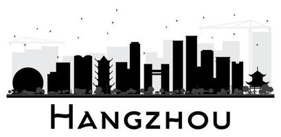 Hangzhou City skyline black and white silhouette. vector