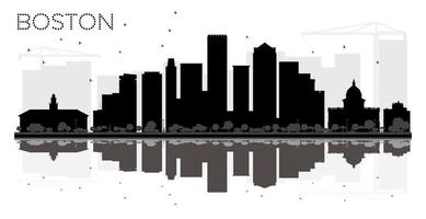 Boston City skyline black and white silhouette with reflections. vector