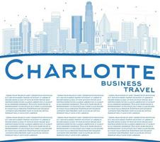 Outline Charlotte Skyline with Blue Buildings and Copy Space. vector